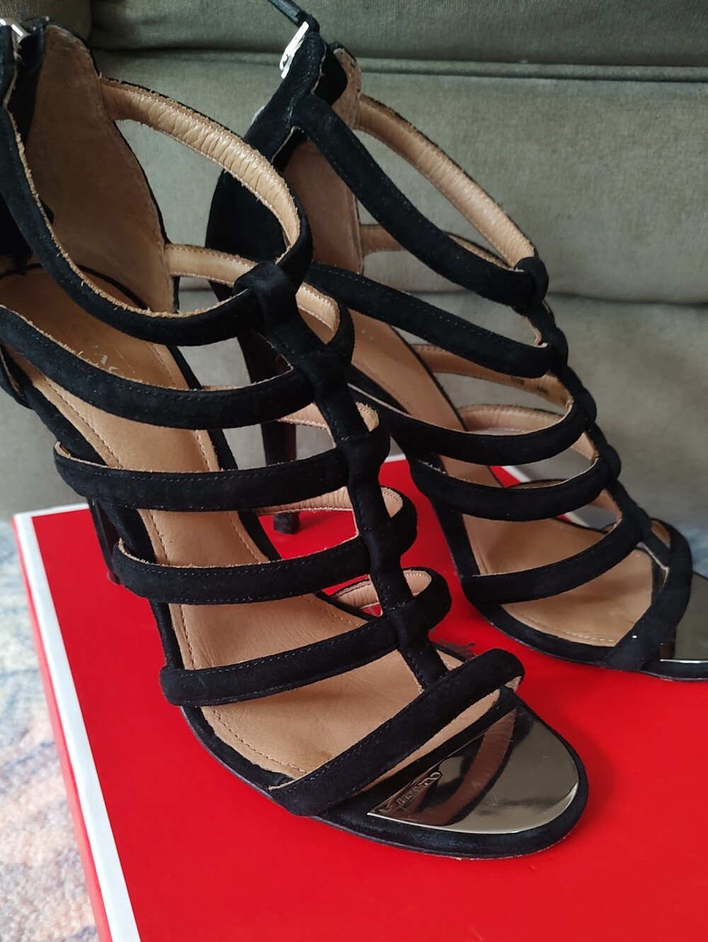 Women's Coach Black Suede Strappy Sandals Size 7.5 With Box